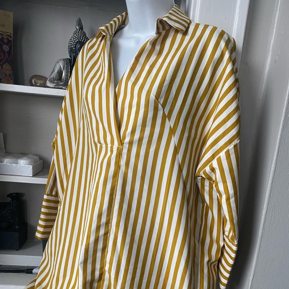 Fashion Nova | Tops | Stripe White And Gold Shirt Dress | Poshmark